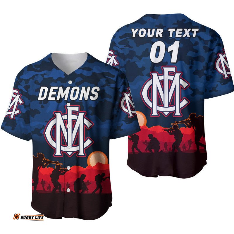 Custom Personalised Melbourne Demons ANZAC Baseball Jersey Shirt Simple Style