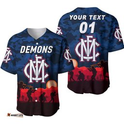Custom Personalised Melbourne Demons ANZAC Baseball Jersey Shirt Simple Style