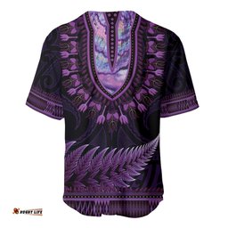 Purple African Dashiki With Aotearoa Maori Baseball Jersey Shirt Paua Shell Mix Silver Fern
