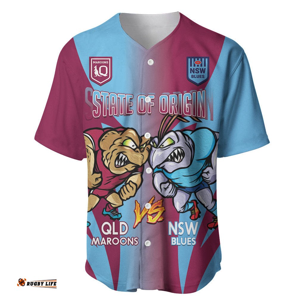 Custom NSW Blues And QLD Maroons Rugby Baseball Jersey Shirt 2024 Cockroaches Cane toads Together