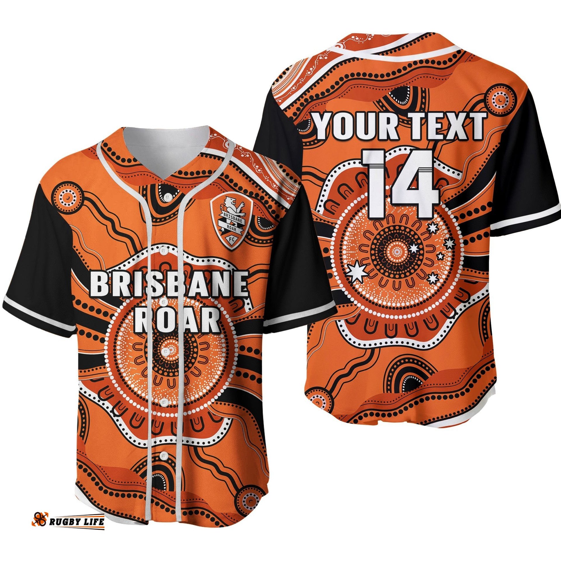 Custom Text And Number Brisbane Roar Football Baseball Jersey Shirt Go Lions Aboriginal Ver.02