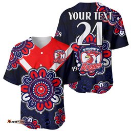 Custom Personalised NRL Sydney Roosters Rugby 1908 Aboriginal Baseball Jersey Shirt