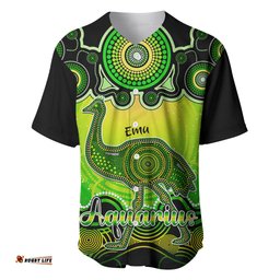 Personalised Australia Aquarius Emu Zodiac Baseball Jersey Shirt Auz Astrology Aboriginal Green