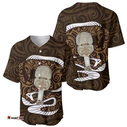 Gold New Zealand Eel Baseball Jersey Shirt Aotearoa Maori Tuna With Kotiate Weapon
