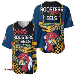 NRL Eels Combine Roosters Rugby Baseball Jersey Shirt Sporty Style