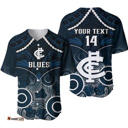 Personalised Carlton Football Baseball Jersey Shirt Blues Aboriginal Mix Polynesian Pattern