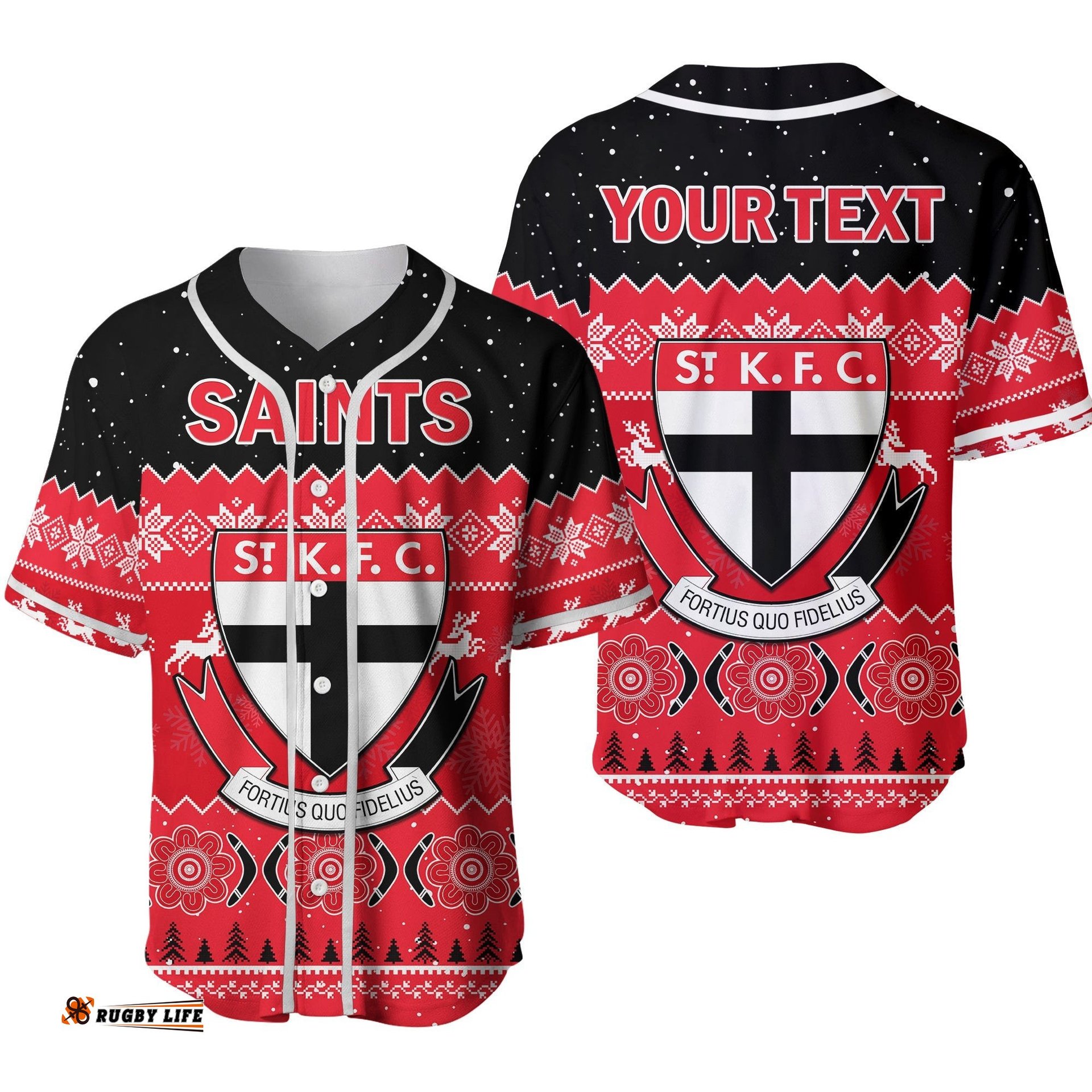 Custom Personalised St Kilda Football Baseball Jersey Shirt Saints Indigenous Merry Christmas Ver.02