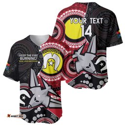 Custom AFL Essendon NAIDOC Week Baseball Jersey Shirt Keep The Fire Burning Indigenous Art