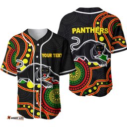 Custom Personalised Panthers Baseball Jersey Shirt Aboriginal Dot Painting