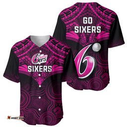 Sydney Sixers Cricket Baseball Jersey Shirt Unique Indigenous Art Mix Polynesian Pattern