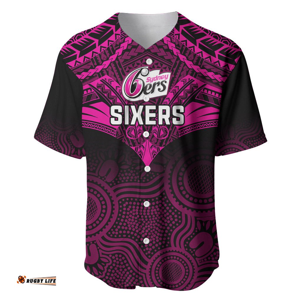 Sydney Sixers Cricket Baseball Jersey Shirt Unique Indigenous Art Mix Polynesian Pattern