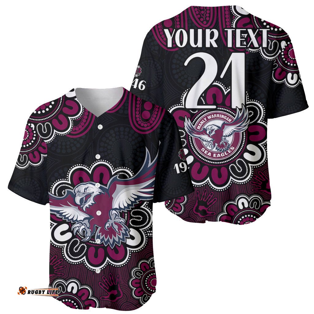 Custom Personalised NRL Manly Warringah Sea Eagles Rugby 1946 Aboriginal Baseball Jersey Shirt