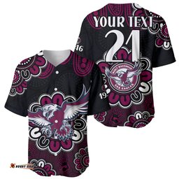 Custom Personalised NRL Manly Warringah Sea Eagles Rugby 1946 Aboriginal Baseball Jersey Shirt