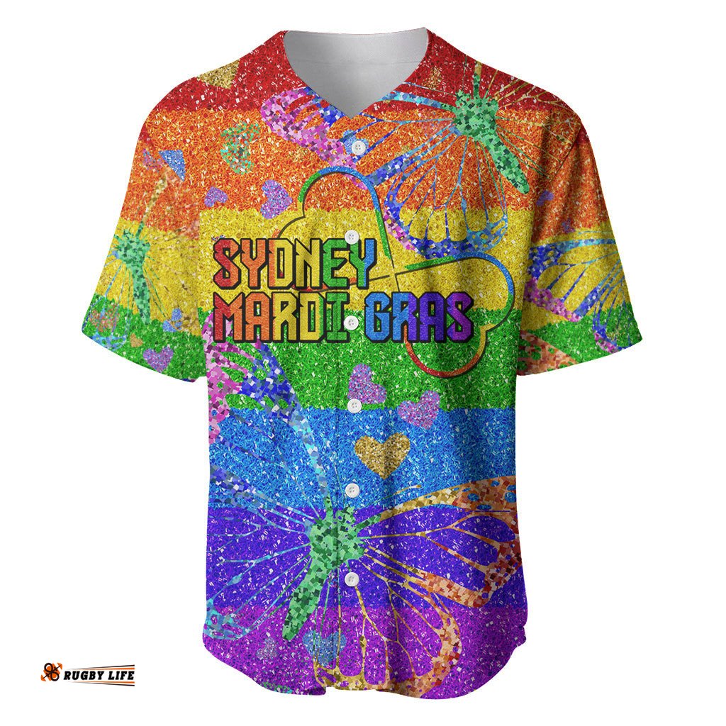 Sydney Mardi Gras Baseball Jersey Shirt Pride Rainbow Glitter Colorful Style