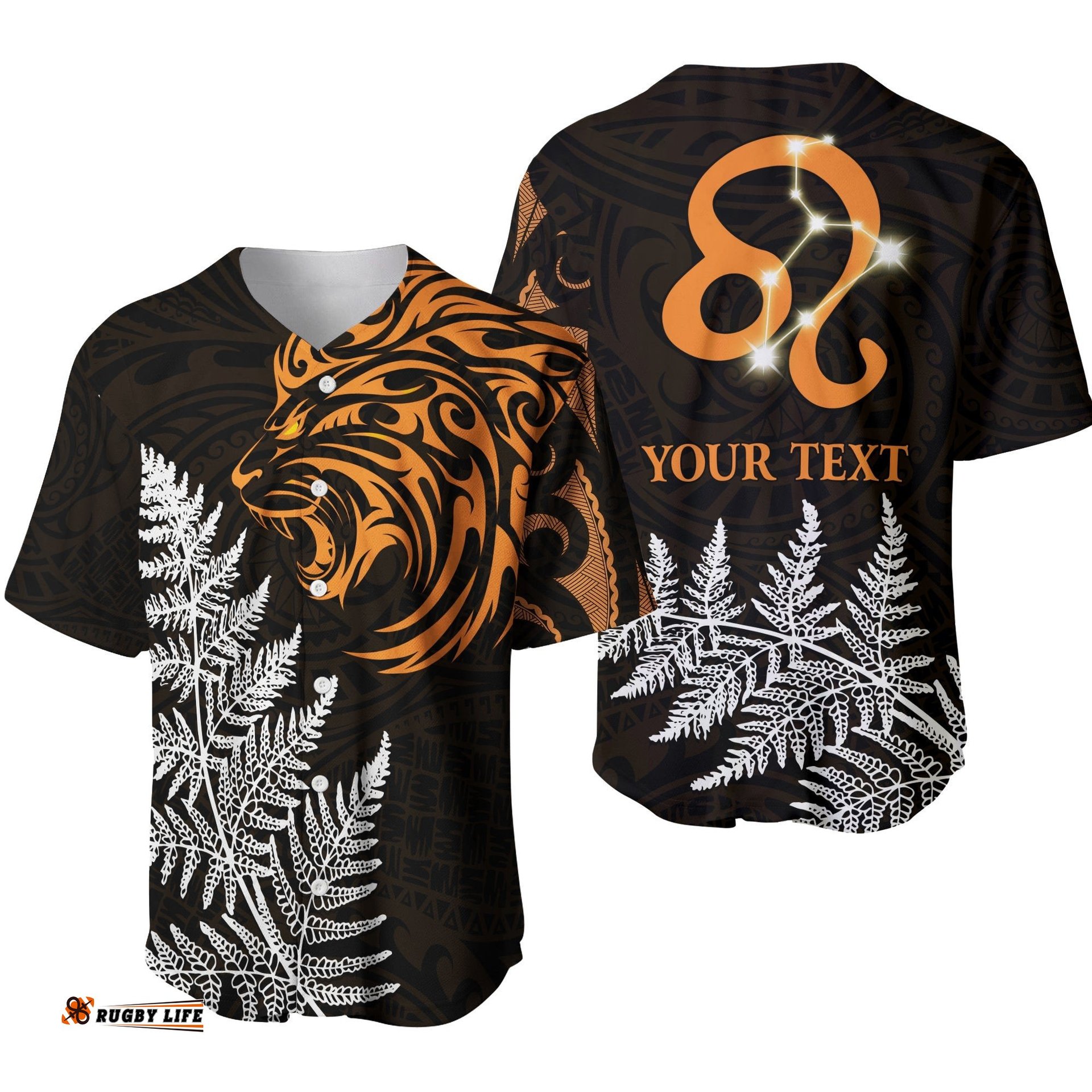 Custom Personalised Leo Zodiac Style Maori Baseball Jersey Shirt Orange Lion