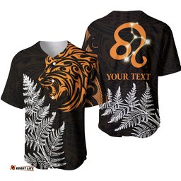 Custom Personalised Leo Zodiac Style Maori Baseball Jersey Shirt Orange Lion