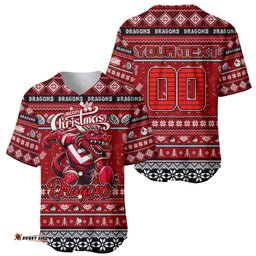 Personalized Dragons Rugby Xmas Baseball Jersey Shirt Australia NRL Mascot