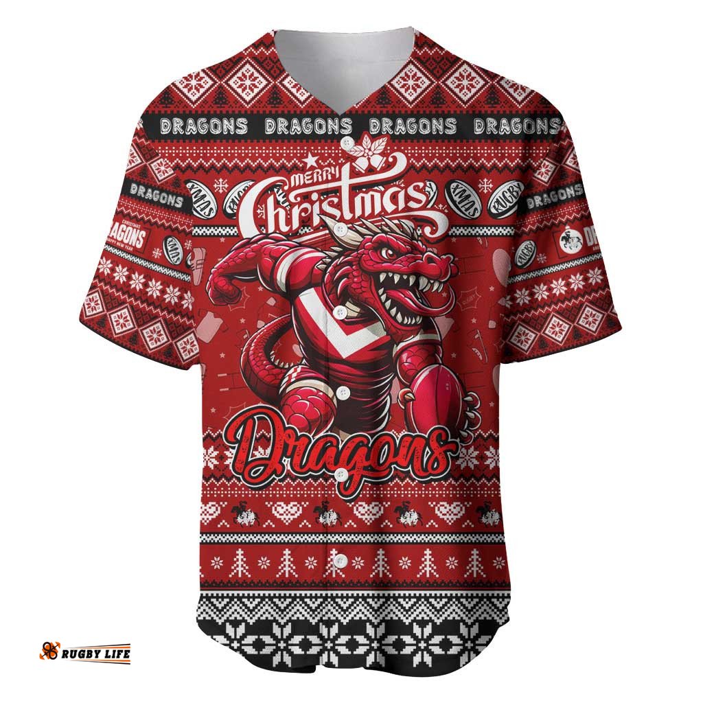 Personalized Dragons Rugby Xmas Baseball Jersey Shirt Australia NRL Mascot