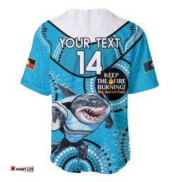 Custom NRL Sharks NAIDOC Week Baseball Jersey Shirt Keep The Fire Burning Indigenous Art