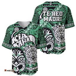 Te Reo Maori New Zealand Baseball Jersey Shirt Aotearoa Kia Haka Maori Tribal Tattoo Green Style