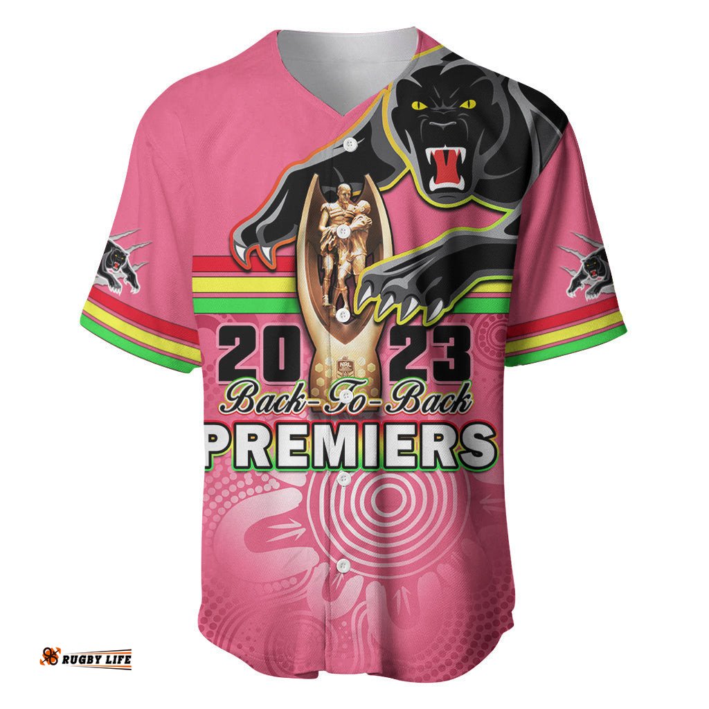 Personalised Panthers Baseball Jersey Shirt Premiers Back To Back Pink Version