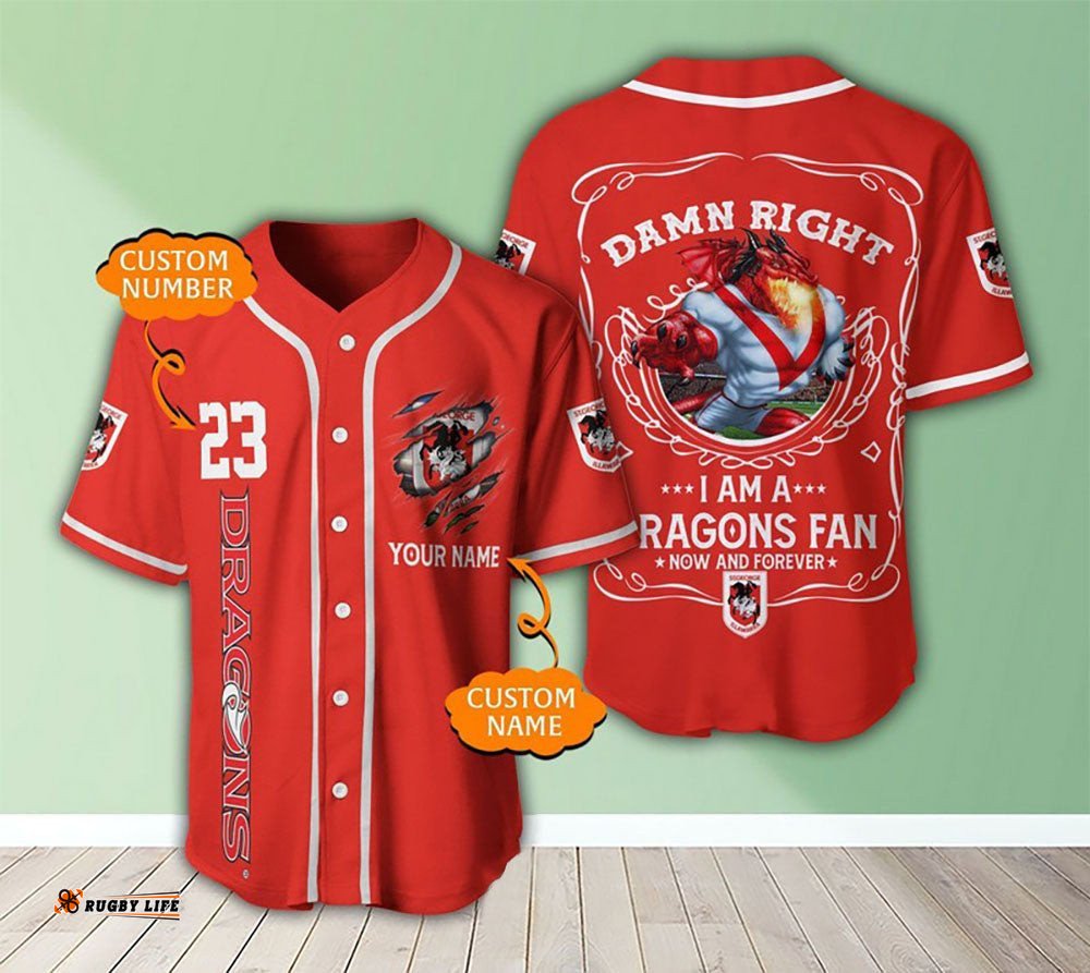 Personalized St George Illawarra Dragons Baseball Jersey Shirt National I Am A Fan Football League Custom NRL
