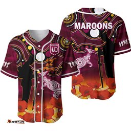 Maroons Rugby ANZAC Baseball Jersey Shirt QLD Aboriginal Mix Poppy Camouflage Ver.02