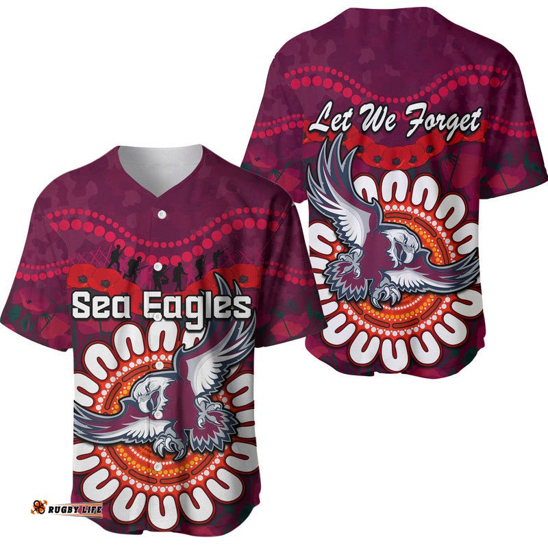 Sea Eagles Rugby ANZAC Baseball Jersey Shirt Camouflage Poppy