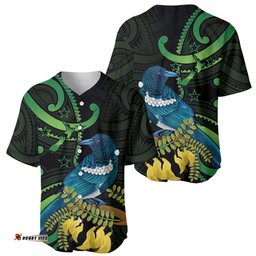 New Zealand Tui Bird Baseball Jersey Shirt Aotearoa Maori With Kowhai Flowers