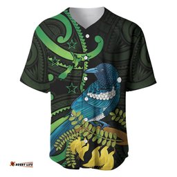 New Zealand Tui Bird Baseball Jersey Shirt Aotearoa Maori With Kowhai Flowers