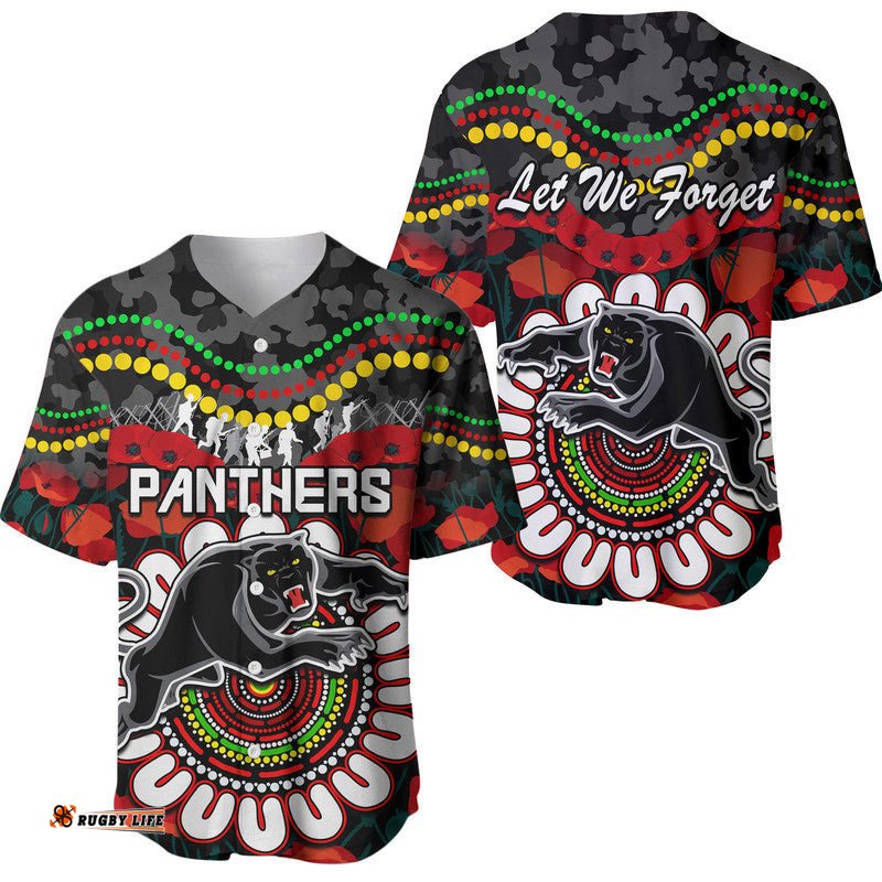 Panthers Rugby ANZAC Baseball Jersey Shirt Camouflage Poppy