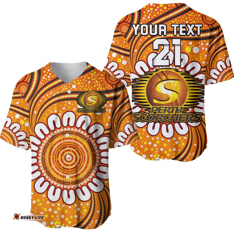 Custom Personalised Perth Scorchers Cricket Baseball Jersey Shirt Aboriginal