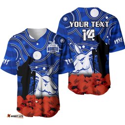 Custom Text And Number North Melbourne Football ANZAC Baseball Jersey Shirt Kangaroos Aboriginal Mix Poppy Camouflage Ver.01