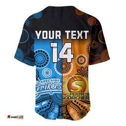 Custom Text And Number Perth Scorchers and Adelaide Strikers Cricket Baseball Jersey Shirt Aboriginal Art 01