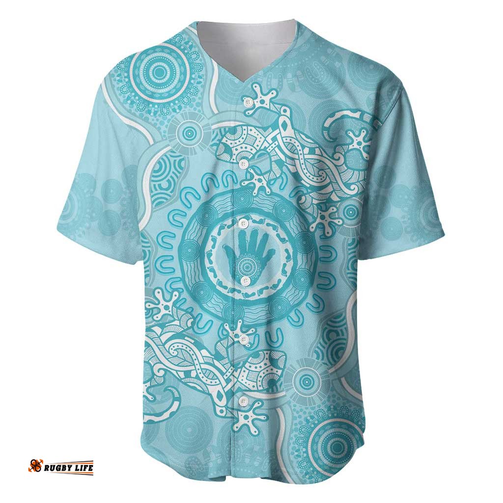 Blue Australia Lizard With Aboriginal Art Baseball Jersey Shirt