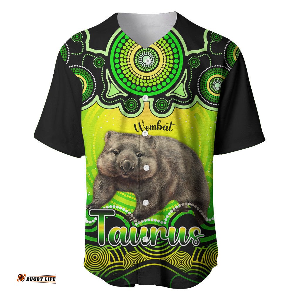 Personalised Australia Taurus Wombat Zodiac Baseball Jersey Shirt Auz Astrology Aboriginal Green