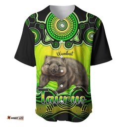 Personalised Australia Taurus Wombat Zodiac Baseball Jersey Shirt Auz Astrology Aboriginal Green