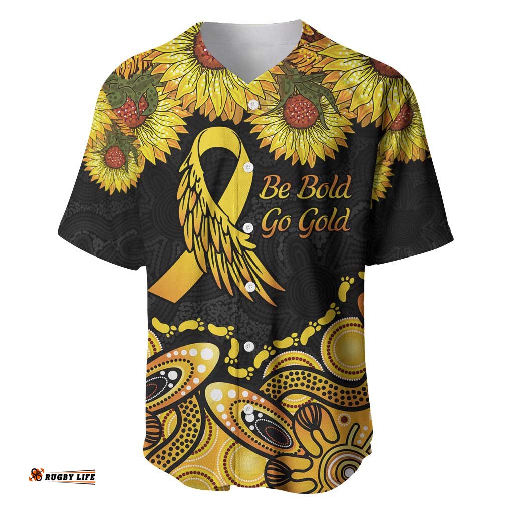 Be Bold Go Gold Aboriginal Ribbon Childhood Personalised Baseball Jersey Shirt