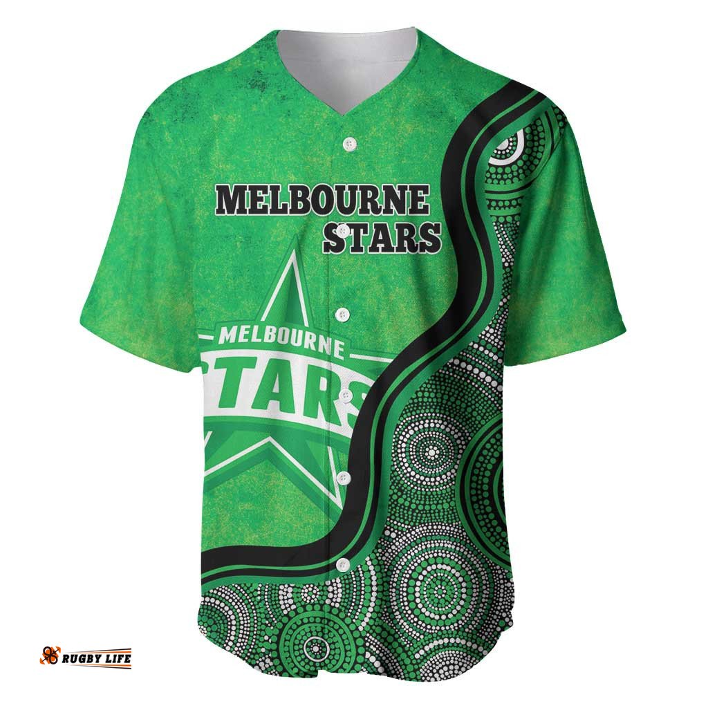 Custom Melbourne Stars Baseball Jersey Shirt Indigenous Art Grunge Style