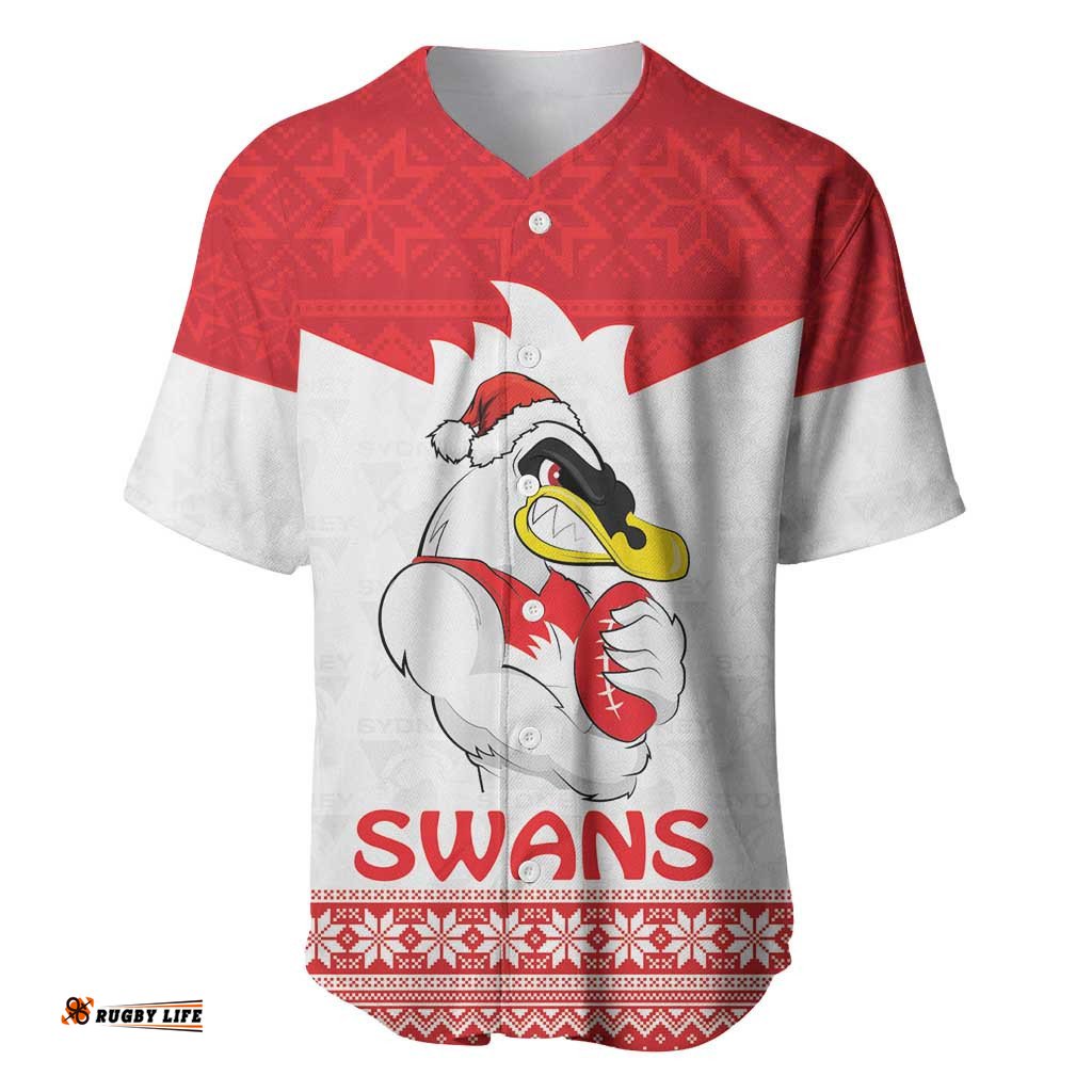 AFL Sydney Christmas Personalised Baseball Jersey Shirt with Swans Mascot Simple Style