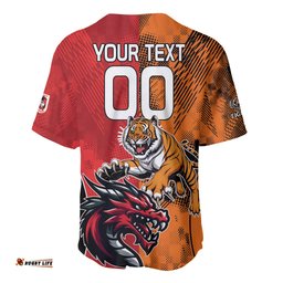 Custom Dragons and Tigers Baseball Jersey Shirt Rugby Mascot With Sporty Style