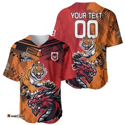 Custom Dragons and Tigers Baseball Jersey Shirt Rugby Mascot With Sporty Style