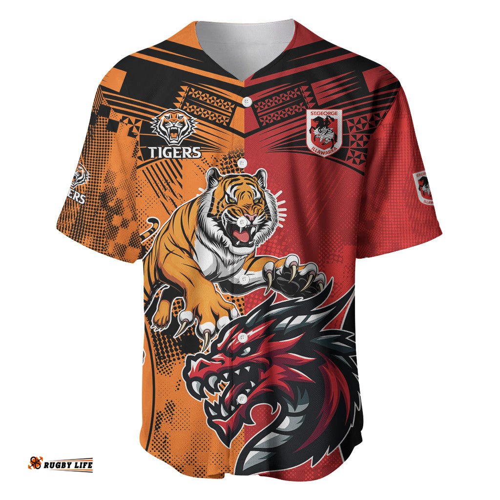 Custom Dragons and Tigers Baseball Jersey Shirt Rugby Mascot With Sporty Style