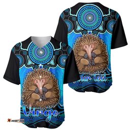Personalised Australia Virgo Echidna Zodiac Baseball Jersey Shirt Auz Astrology Aboriginal Aqua