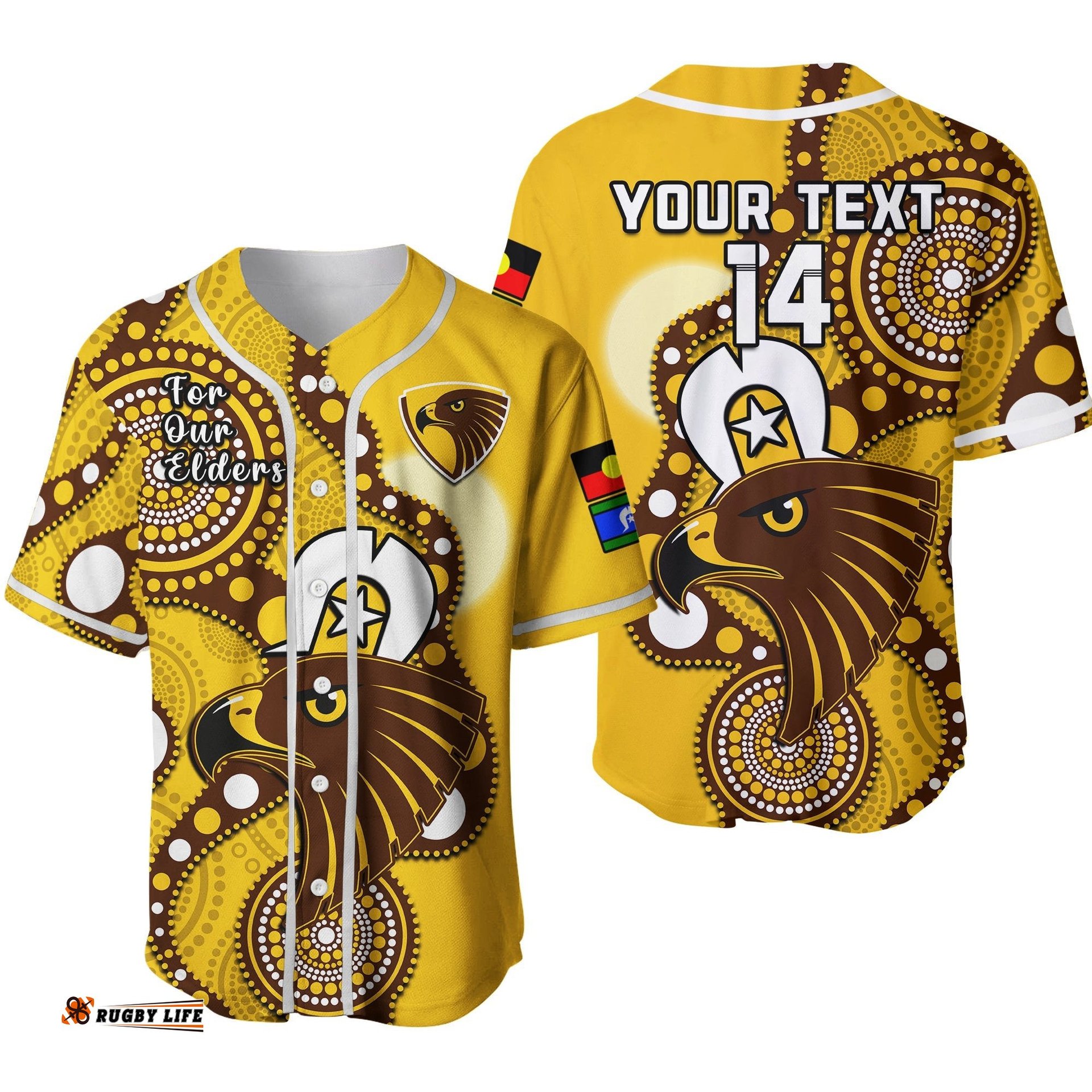 Custom Text And Number Hawthorn Football NAIDOC Baseball Jersey Shirt Hawks For Our Elders Indigenous Ver.02