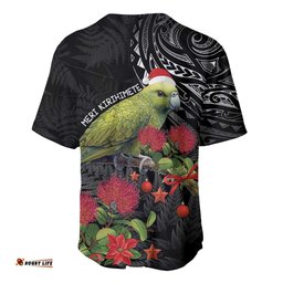 Meri Kirihimete Kakapo Baseball Jersey Shirt Black Silver Fern Christmas Vibe
