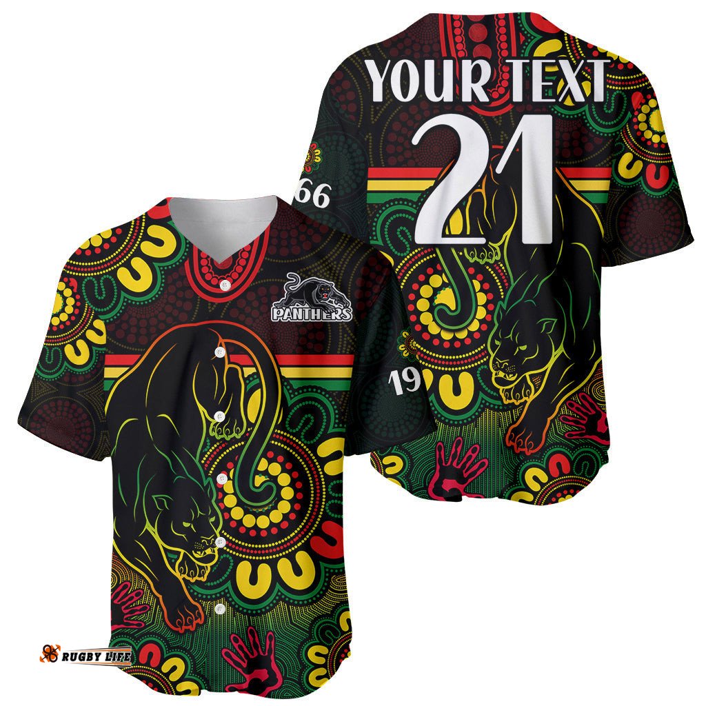Custom Personalised NRL Penrith Panthers Rugby Baseball Jersey Shirt Panthers 1966 Aboriginal