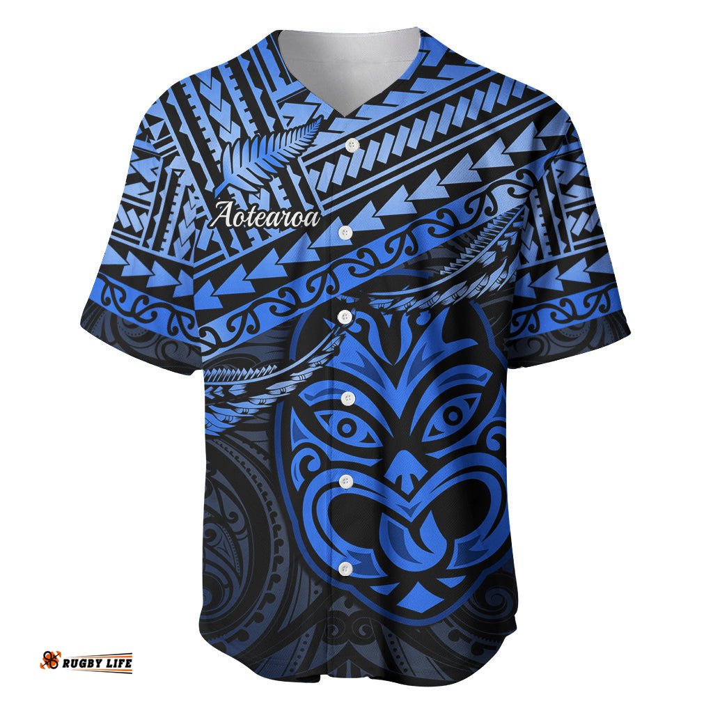 Personalised Matariki New Zealand Baseball Jersey Shirt Maori New Year Tiki Blue Version