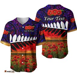 Custom Personalised New Zealand Maori ANZAC Baseball Jersey Shirt Poppy Vibes Purple