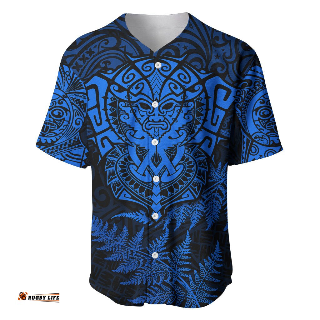 New Zealand Rugby Baseball Jersey Shirt Silver Fern All Black Mix Ta Moko Blue Style